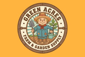 design new farm tools garden shop equipment mascot logo design service