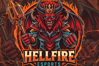 draw king devil e sport mascot logo design service for your company