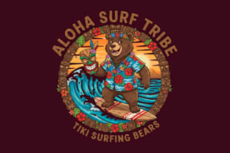 draw modern aloha tiki surfing bar mascot logo design service
