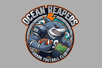 create modern style for shark football sport mascot logo design service