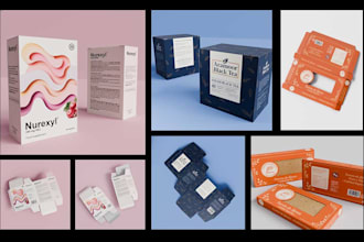 design box packaging with dielines and 3d mockups