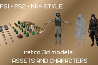 create retro ps1 ps2 n64 low poly 3d game assets and characters