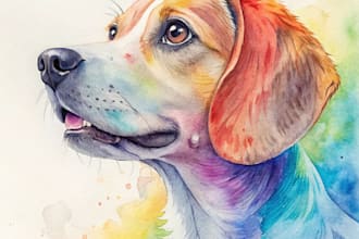 draw a rainbow watercolor portrait of your pet