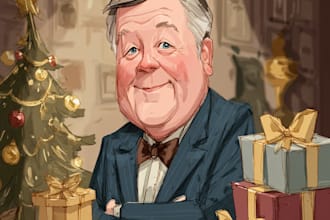 make a christmas caricature and a holiday gift card drawing