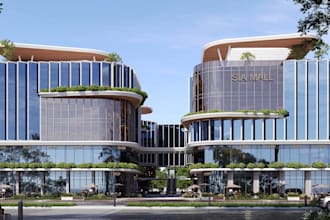 remodel 3d commercial building, shopping complex design, exterior park rendering