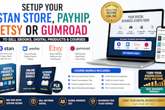 setup stan store, payhip, beacon, gumroad linktree to sell digital product ebook