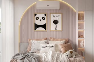 design interior from 2dlayout,modern kidroom rendering, furniture room placement