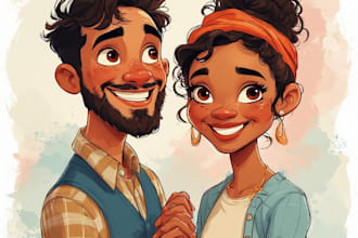 paint a romantic couple portrait in watercolor style