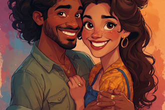 design cute cartoon couple portrait