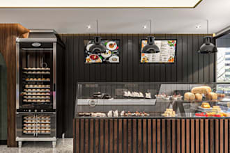 craft 3d pastry store interior,cgi storefront render,logo design,wall art decor