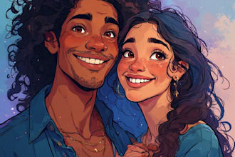 draw disney cartoon couple portrait
