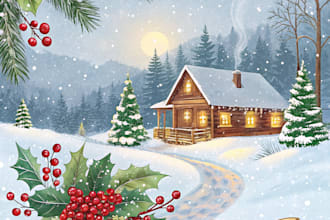 create a beautiful illustrated christmas card