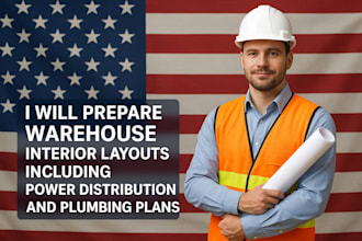 prepare architectural drawing warehouse interior power and plumbing plan