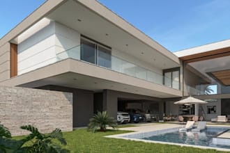 redesign villa outdoor landscape, sketchup 3d model, backyards pool design, vray