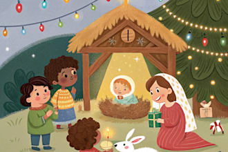 christmas children book illustration, bible illustration