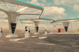 do 3d ev charging station design, gas station, petrol station design