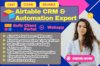 expertly setup airtable database automation CRM, softr client portal or webapp