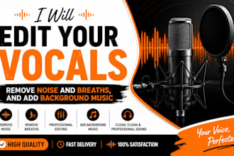 edit your vocals , remove noise , breaths and music enhance