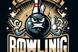 design a vintage custom bowling mascot logo with t shirt design