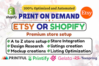 setup etsy print on demand pod store via printify, printful, gelato etsy seo