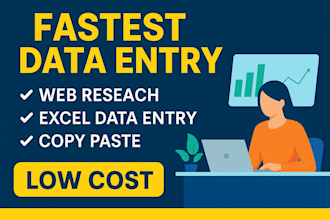 do fastest data entry in one day, web research, copy paste