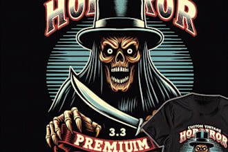 design a vintage horror film mascot logo with t shirt artwork