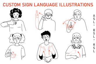 draw vector asl line art illustrations and gestures