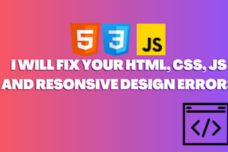 debug and fix website errors in HTML CSS and javascript