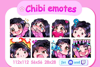 draw custom twitch emotes, chibi emotes, animated emotes, vtuber for stream