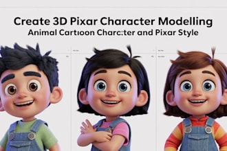 create 3d pixar character modelling, animal, cartoon character and pixar style