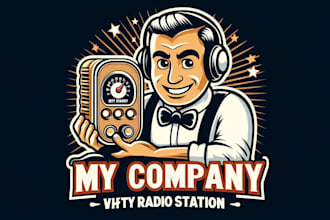 design vintage radio station mascot logo t shirt design