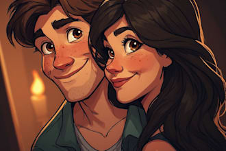 draw a cute cartoon couple portrait