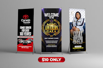 design a roll up banner, retractable banner or pop up banner