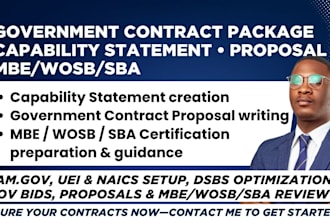 create capability statement for government contract, 8a mbe wosb sba certificate
