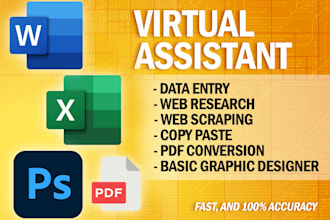 do data entry, web scraping, excel typing and basic graphic designer