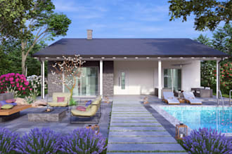 create realistic 3d house exterior renders with landscape