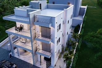 remodel 3d urban apartment, skyscraper, rooftop layout,cantilever balcony, urban