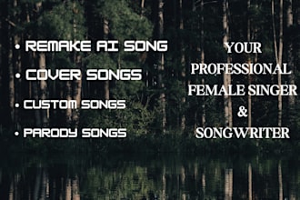 make covers, parody, remake ai songs as female singer songwriter and producer