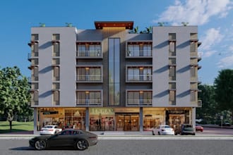render 3d mixed use building,luxury apartment, urban plan, real estate property