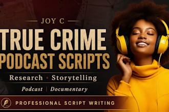 write true crime podcast show, documentary stories and podcast interview scripts