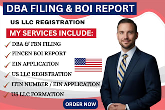 do dba filing, file boir report to fincen, US llc registration, get itin number