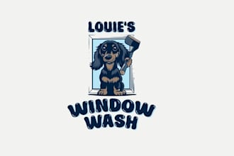 design window wash company wiener dog mascot logo