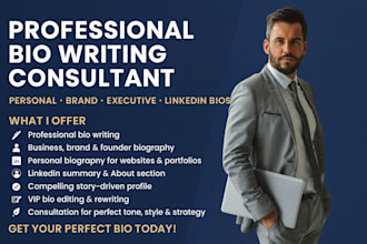 be your professional bio writer and branding consultant