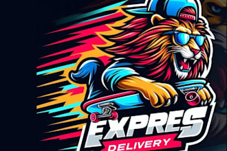 do outstanding lion skater mascot logo with my own creative thinking