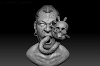 relief head sculpture,3mf,3d print,humanoid head, anime, dnd head bust in zbrush