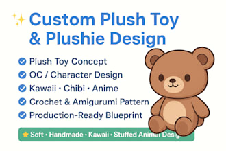 design and create custom plush toy plushie or stuffed animal from your character