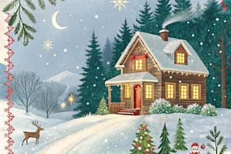 create a beautiful illustrated christmas card