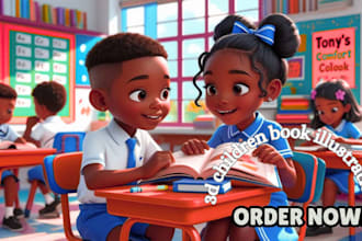 design 3d children book illustration, children story book, with cover for kids