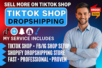 set up your tiktok shop, facebook, instagram shop, shopify dropshipping store