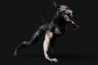 create scary creature for unity,ue5 and roblox game,werewolf,xgen fur,3d rigging